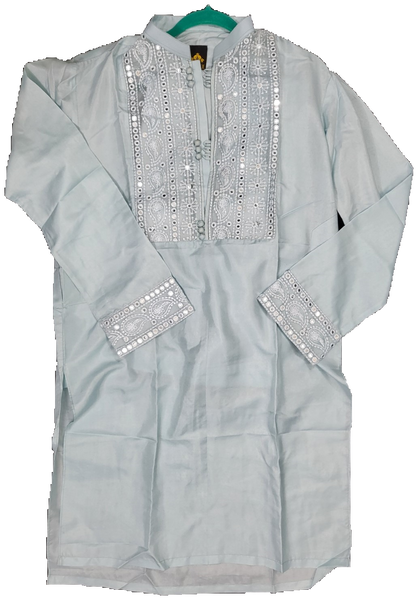 Blue grey Kurta Neck Embroidered