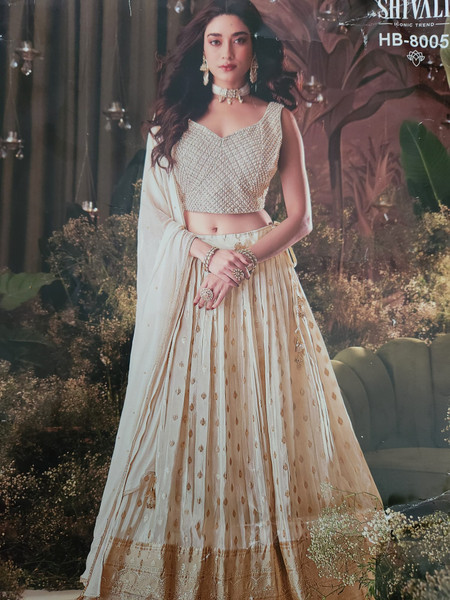 White and Gold Pearl Lehenga