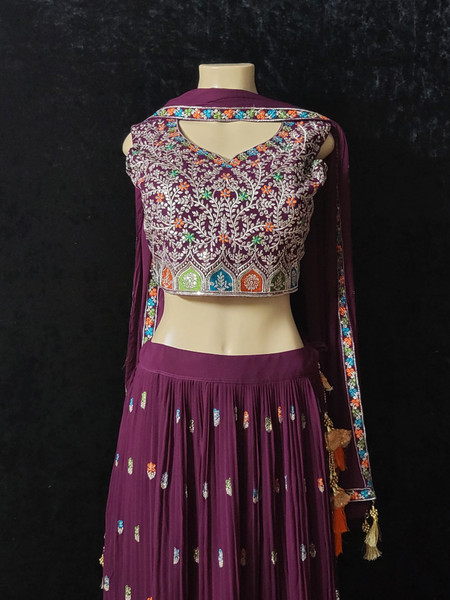 Dark Purple with color embroidery Lehenga 
