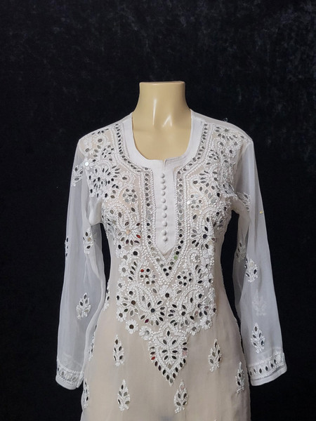 White Mirror Work Kurti