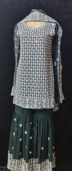 Dark Green and Silver Sharara 