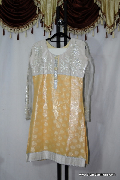 White Yellow netted Churidar Set