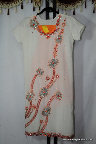 White Orange Silver Chumki Churidar Set