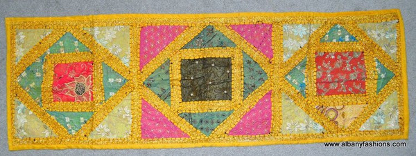 Indian Wall Hanging - Rectangle - Yellow with Pink
