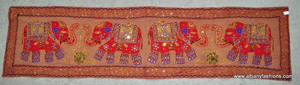 Indian Wall Hanging - Rectangle - Red 4 Elephants