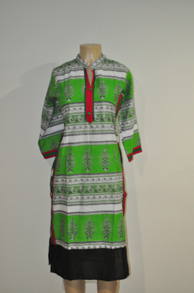 Designer Long Kurti - GreenWhite