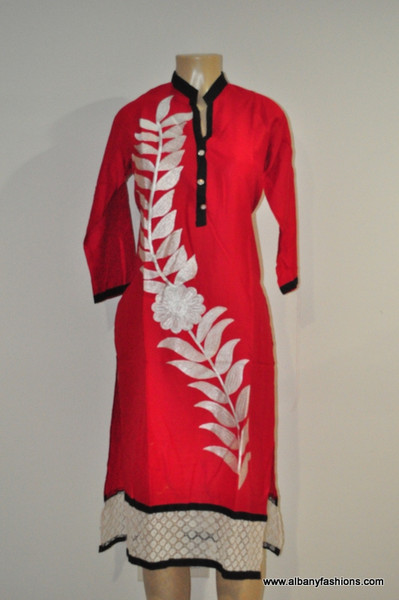 Albfas Designer Long Kurti - RedWhite