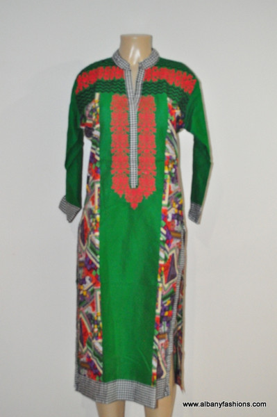 Albfas Designer Long Kurti - GreenRed
