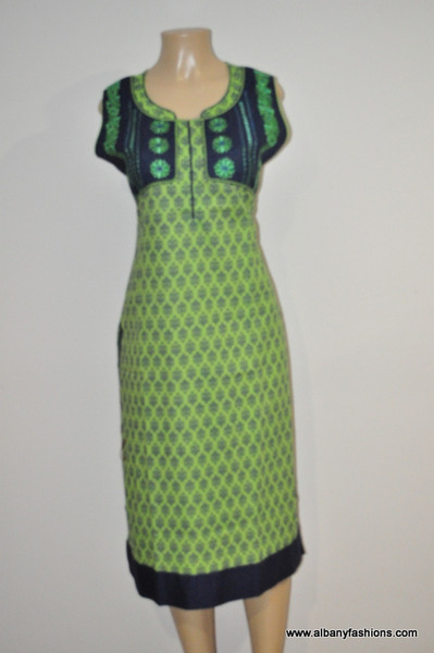 Albfas Designer Long Kurti - LightGreenBlack