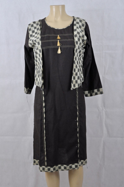 Brown Kurti with a checkered vest