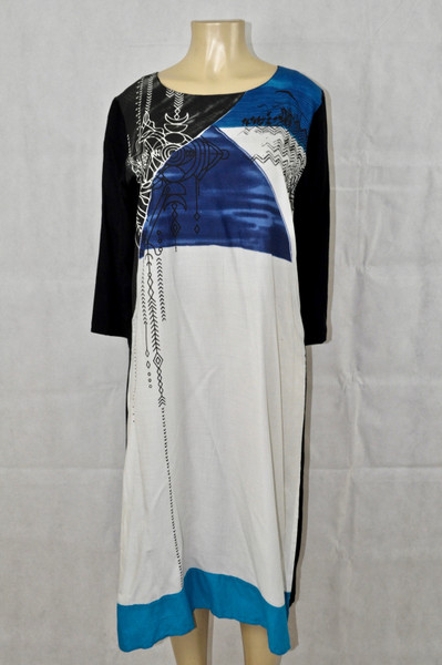 White Black and blue geometric kurti