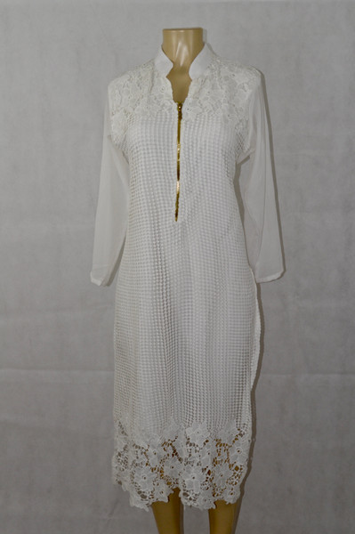 White Checkered Lace Kurti
