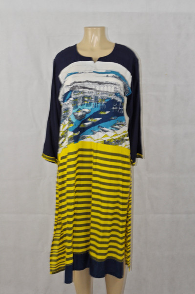 Blue and yellow graphic Kurti