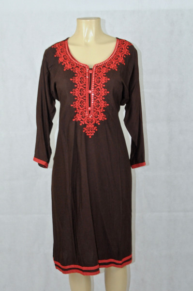 Brown kurti with red designs