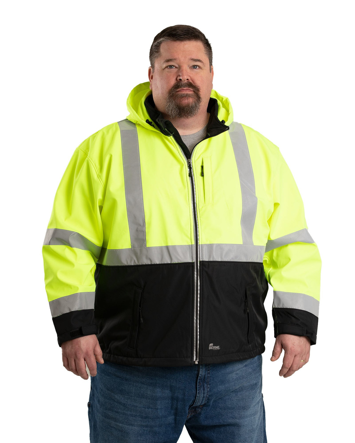 BERNE HVJS206 Hi Vis Class 3 Hooded Softshell Jacket - Safetywear.com