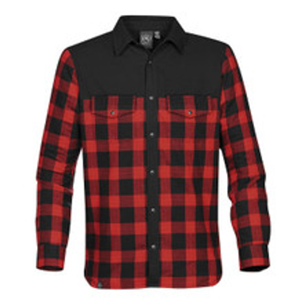 Stormtech FLX-1 Men's Logan Thermal Long Sleeve Shirt - Front | Black/ Red Plaid