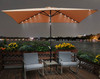 10 x 6.5t Rectangular Patio Solar LED Lighted Umbrella with Crank and Push Button Tilt, Brown Shade, Black Pole