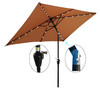 10 x 6.5t Rectangular Patio Solar LED Lighted Umbrella with Crank and Push Button Tilt, Brown Shade, Black Pole