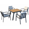 5 Piece Patio Dining Set with Cushions, Matte Charcoal Aluminum Frame, Imitated Teak Aluminum Tabletop