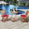 3 Piece Patio Folding Wooden Bistro Set w/ Cushioned Chairs