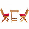 3 Piece Patio Folding Wooden Bistro Set w/ Cushioned Chairs