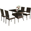 5 Pc Rattan Dining Set with Glass Table and High Back Chairs