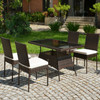 5 Pc Rattan Dining Set with Glass Table and High Back Chairs