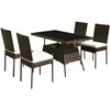5 Pc Rattan Dining Set with Glass Table and High Back Chairs
