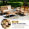 4 Pc Outdoor Acacia Wood Sofa Furniture Set, Cream Cushion
