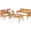 4 Pc Outdoor Acacia Wood Sofa Furniture Set, Cream Cushion