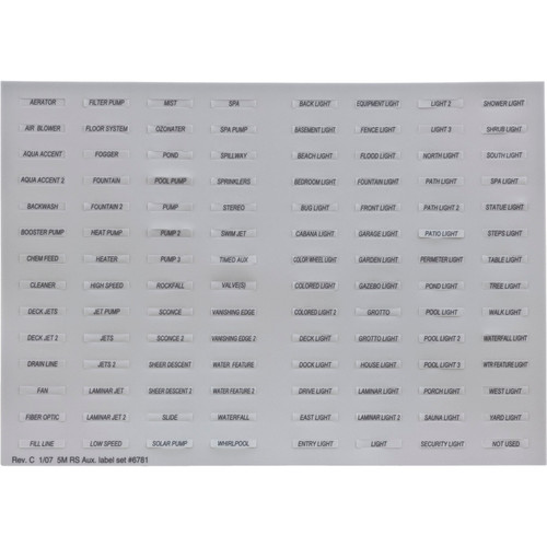 Zodiac Pool Systems Decals, Auxiliary Equipment Labels - 6781