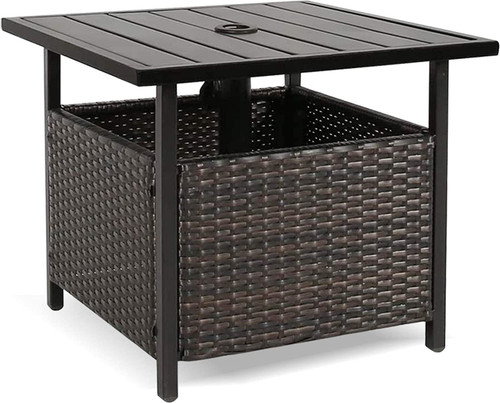 Outdoor Wicker Umbrella Side Table with Umbrella Hole