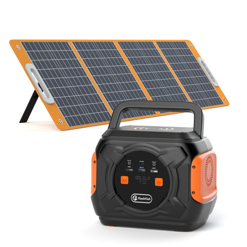 Flashfish Portable Power Station With 18V/100W Foldable Solar Panel, 292Wh 80000mAh Solar Generator Backup Power 