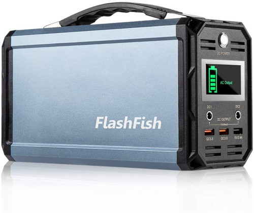 FlashFish 60000mAh Portable Power Station, Recharged by Solar Panel/Wall Outlet/Car, 110V AC Out/DC 12V /QC USB Ports