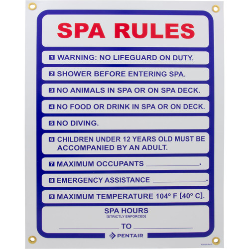 Sign, Spa Rules, 18" x 24"  - R230300