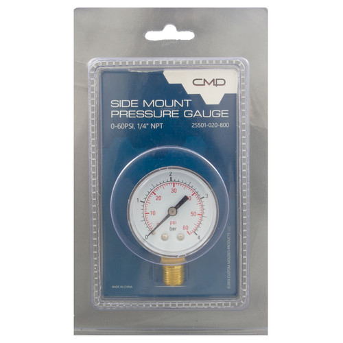 Pressure Gauge, CMP, 0-60,Side Mount,1/4"mpt,Clam Shell Pack