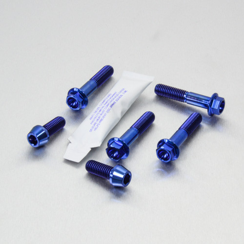 Titanium Top & Bottom Clamp Yoke Pinch Kit Blue