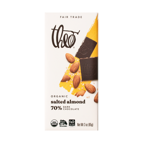 Theo Salted Almond 70% Dark Chocolate Bar, 3 oz