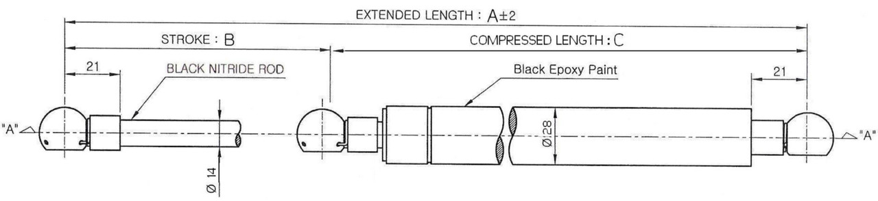 Gas Strut 485-200S 10-22 050N M8X1.25 - E485-22-200