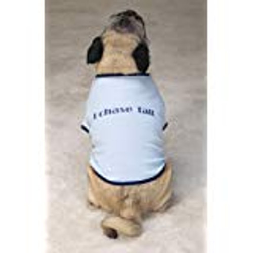 Light Blue T shirt with "I chase tail" printed on it. Available in large size only Light Blue T shirt with "I chase tail" printed on it. Available in large size only