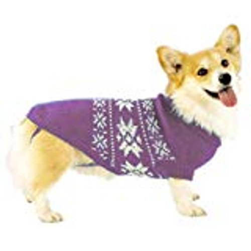 Purple snowflake dog sweater to keep them warm in WInter