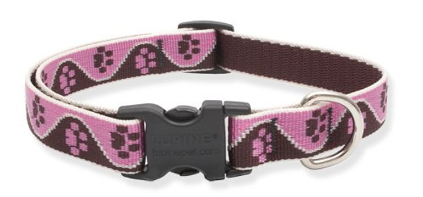 Pink and brown paw print patterned dog collar