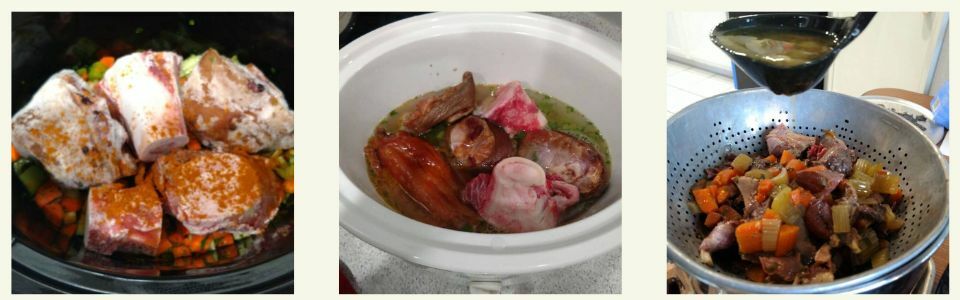 3 pictures showing how to make bone broth 