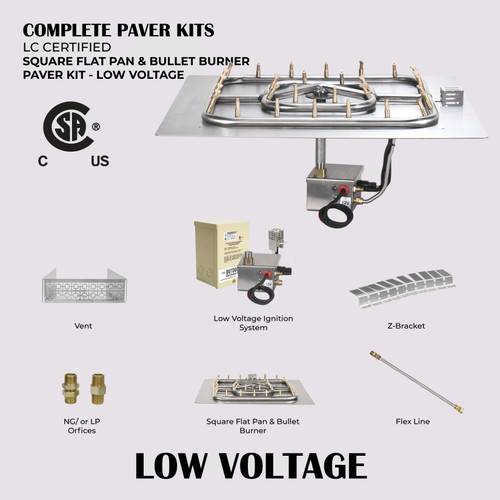 Complete Paver Kit - Square w/ SS Bullet Burner - 12V Low Voltage Ignition Complete Paver Kit - Square w/ SS Bullet Burner - 12V Low Voltage Ignition
