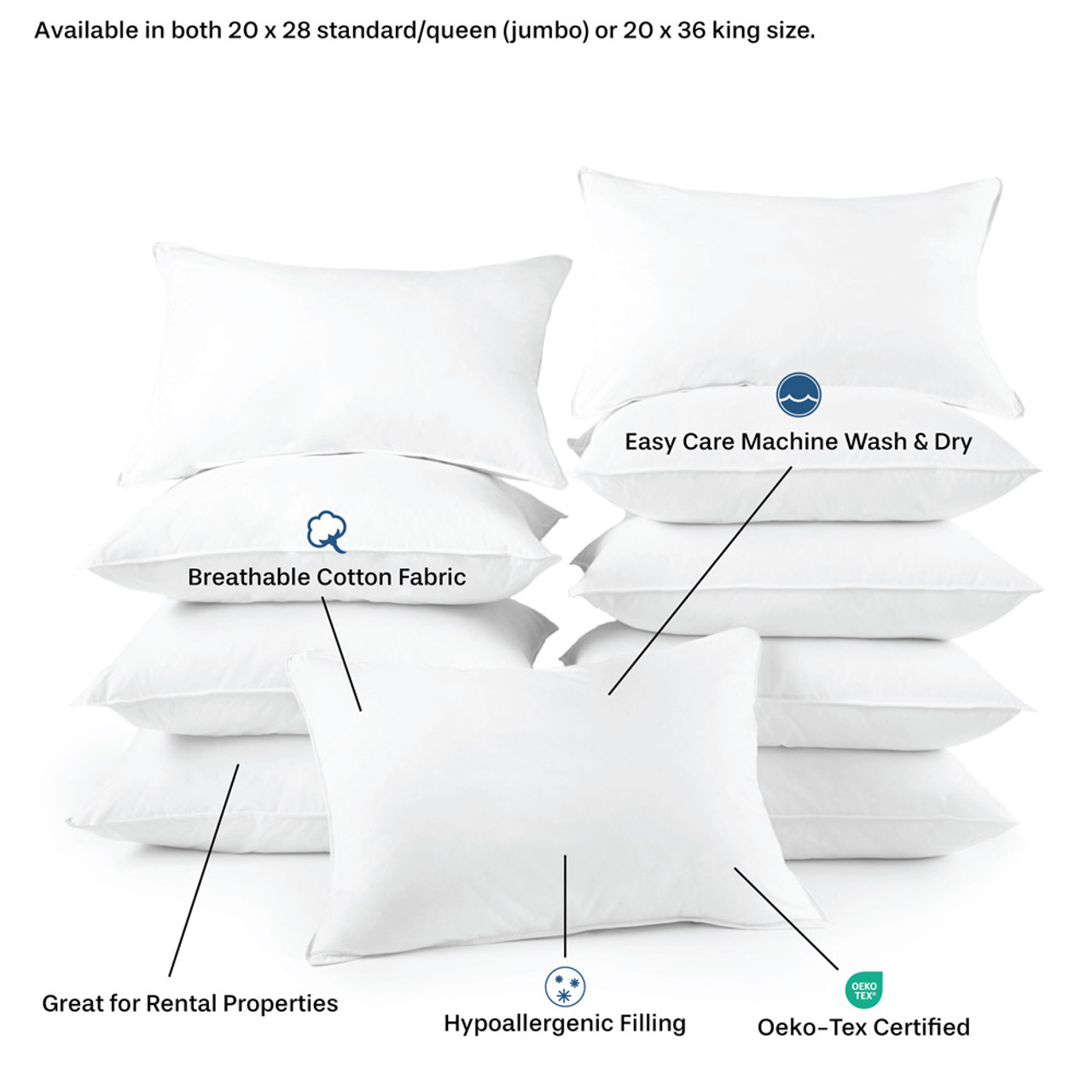 Downlite Soft Density 4-Pack Pillows, White, Jumbo