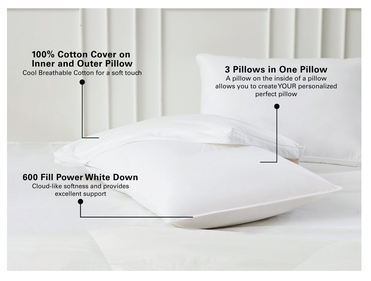 White Goose Down Bed Pillow 600 Fill Power