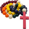 Catholic Wall Hanging Rosary – Chunky 31" Rainbow Wood Beads