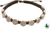 Brown Woven Saint Benedict Medal Bracelet with Silver-Tone Beads – Patron Saint of Students and Europe