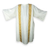 White and Gold Dalmatic with Underlay Stole and Sleeves, Two Single Bands Going Down the Front & Back.