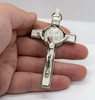 Silver-Tone St. Benedict Crucifix Pendant with White Enamel